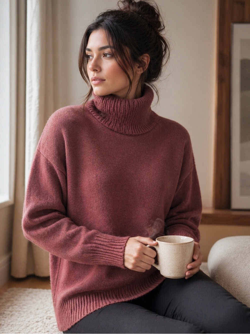 360 Cashmere Raelynn Rosewood 100% Cashmere Slouchy Turtleneck Sweater M
